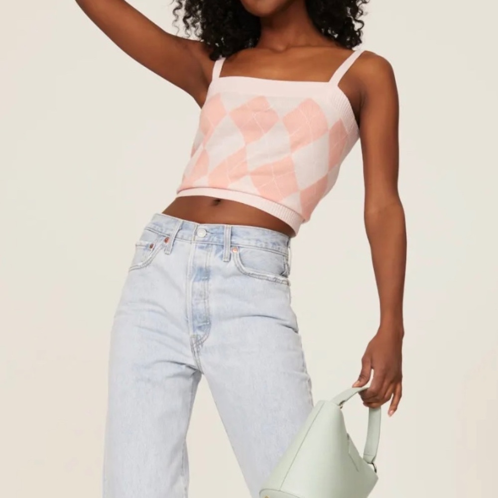 525 America Womens Pink Argyle Tank Top Size M